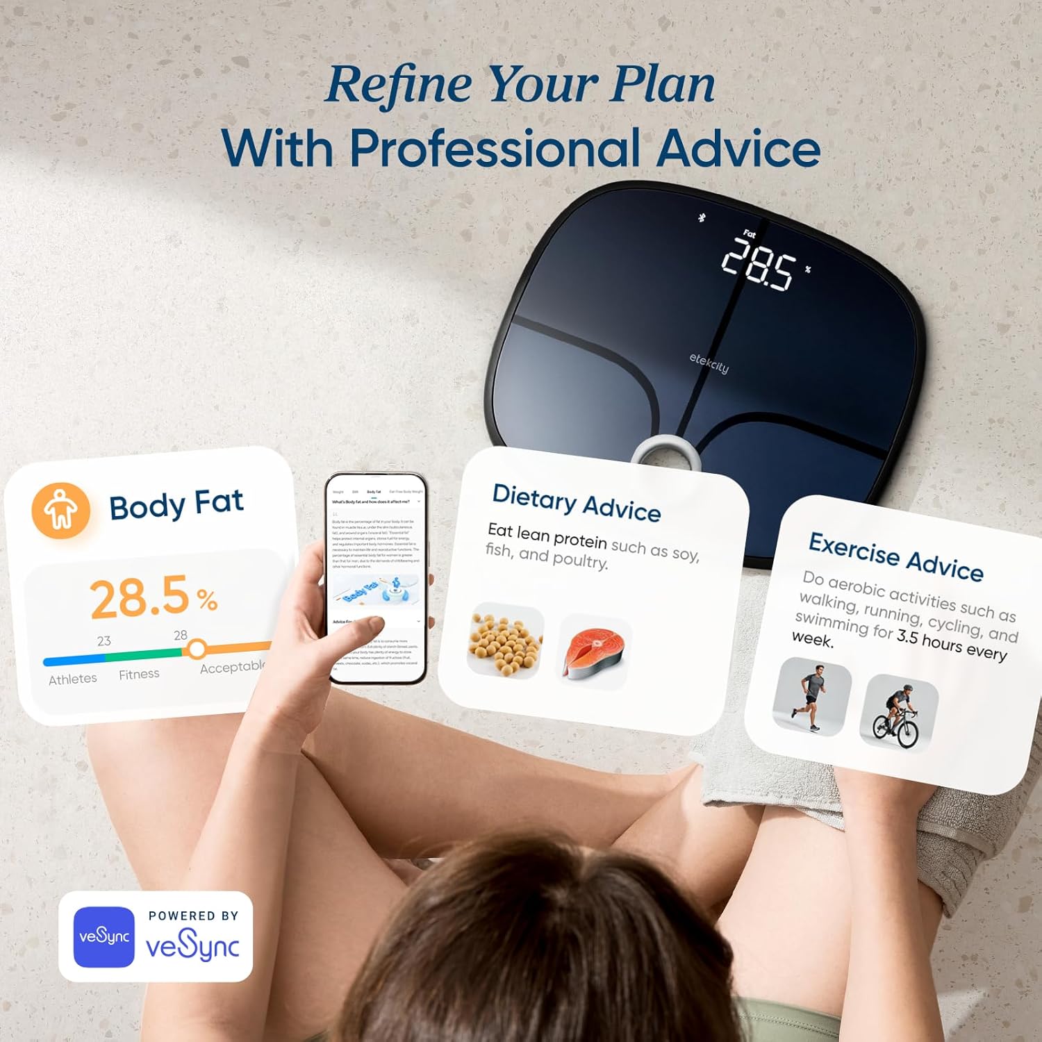 Etekcity Smart Rechargeable Scale for Body Weight, BMI, Fat, Muscle Mass, Digital Bathroom Scale with 13 Metrics, Secret Mode, Bluetooth Connect to Free Apps, Stealth Black - Image 3