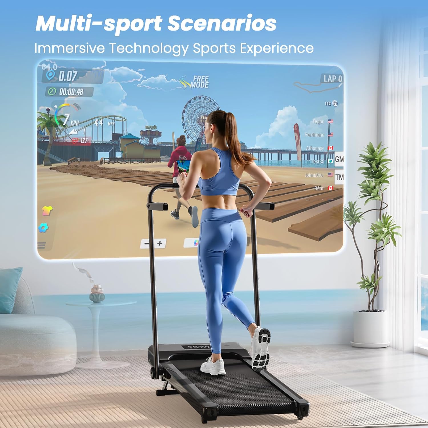 Walking Pad Treadmill with Incline and Handle Bar, 3.0 HP Foldable Treadmills 300LBS Capacity Folding Walking Pad 3 in 1 Under Desk Treadmill Remote Control with APP - Image 3