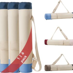 1 | 6 Pack Yoga Mat Tote Bag with Pocket – Tri-Color Cotton Cargo Bag for Gym, Beach, Travel – Wholesale Reusable Shoulder Bag