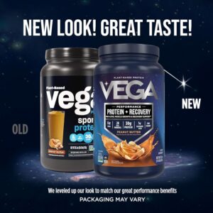 Vega Sport Vegan Protein Powder + Recovery – 30g Plant Based Protein per Serving, Vanilla, 20 Servings, 5g BCAAs, Probiotics, NSF Certified, for Shakes & Smoothies, 1.8lbs (Packaging May Vary)