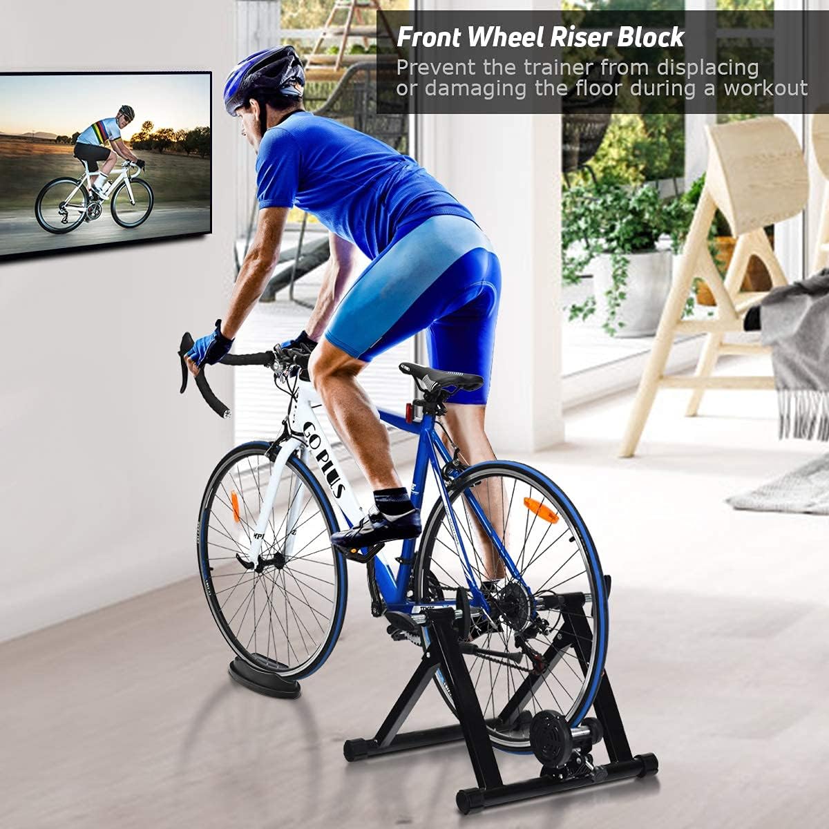 Bike Trainer Stand, Stationary Bike Stand for Indoor Riding, Steel Bicycle Exercise Magnetic Stand for 26-28” Wheels with Front Wheel Riser, Quick Release Folding Exercise Bike Stand Trainers - Image 3