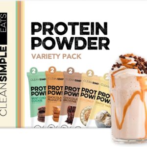 Clean Simple Eats Whey Protein Powder, Variety Pack, Naturally Sweetened Flavors, 100% Grass Fed Protein Powder with Digestive Enzymes & No Artificial Ingredients, Gluten Free, 10 Single Serve Packs