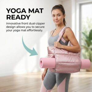 Large Tote Bag for Women, Lightweight Travel Tote Handbags, Puffer Tote Bag with Zipper, Yoga Bags Quilted Work Bag
