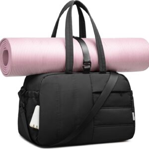 CAMTOP Gym Bag for Women with Yoga Mat Holder,16 Inches Personal Item Travel Bag with Muiti-Pockets Lightweight Carry on Water resistant Overnight Weekender Quilted Duffle Bag
