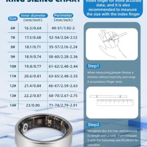 Smart Ring for Women Men Fitness Ring with Step Counting, Heart Rate, Blood Oxygen, Pressure Monitoring, Sleep Monitoring, IP68 Waterproof for iPhone and Android, No Subscription Fee,Silver 7#
