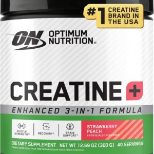 Optimum Nutrition Creatine Monohydrate Plus Powder, Strawberry Peach Flavored Creatine Performance Blend, with Electrolytes for Hydration, Added Vitamins, 40 Servings, 360 Grams (Packaging May Vary)