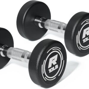 RitFit 5-250 LBS PVC Encased Round Dumbbell sets with Knurled Handle and Optional Rack, Strength Training Equipment for Home Gym