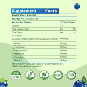 EAA Gummies 120 Gummies (Blueberry), 9000 mg Essential Amino Acids – All 9 Essential Aminos (EAA) and All Branched-Chain Aminos (BCAAs), Non-GMO, Gluten Free, Vegetarian Friendly