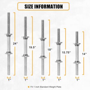 Threaded Dumbbell Rubber/Chrome Handles 1 Inch Pair, Adjustable Dumbbell Bar Handles, Fits Standard Weight Plates with 1” Diameter, for Gym Workouts, Exercise, Weightlifting, Sold in Pair