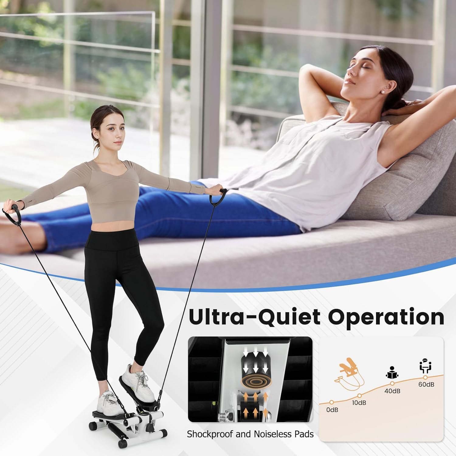 GYMAX Steppers for Exercise at Home, Hydraulic Mini Stair Stepper with Resistance Bands & LCD Monitor, Portable Under Desk Cardio Equipment Step Machine for Home Gym - Image 5