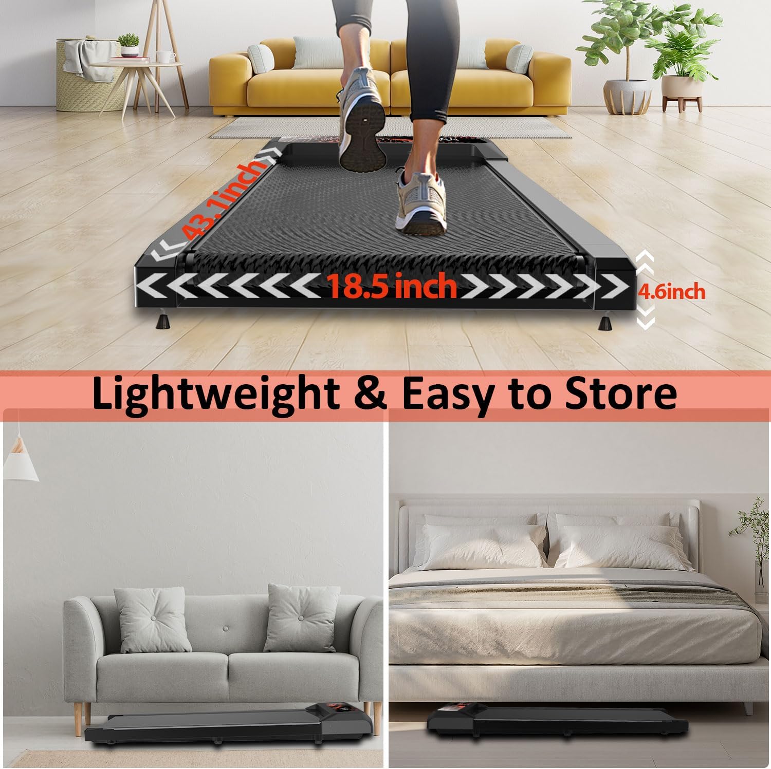 Walking Treadmill Pad with Incline - 2.5HP Low Noise Under Desk Treadmill,Walking Portable Pad with Handle Bar, 3 in 1 for Home, Remote Control with LED Screen 270Lbs Weight Capacity - Image 5
