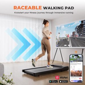 DeerRun Walking Pad 2 in 1 Under Desk Treadmill, 2.5HP Low Noise Walking Pad Running Jogging Machine with Remote Control for Home Office, Lightweight Portable Desk Treadmill Installation Free