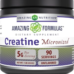 Amazing Formulas Micronized Creatine Monohydrate Powder Supplement | 5000 mg Per Serving | Ideal Pre & Post Workout Supplement | Made in USA (1 LB, Unflavored)