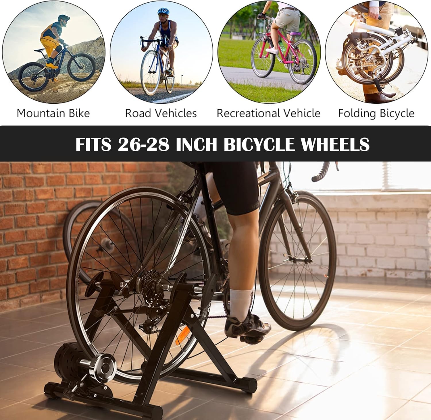 Magnetic Bike Trainer Stand for Indoor Riding, Quick Release Folding Exercise Bicycle Stationary Stand Trainers w/ 8 Levels Resistance,Steel Bike Workout Stand for 26”-28” Wheels - Image 5