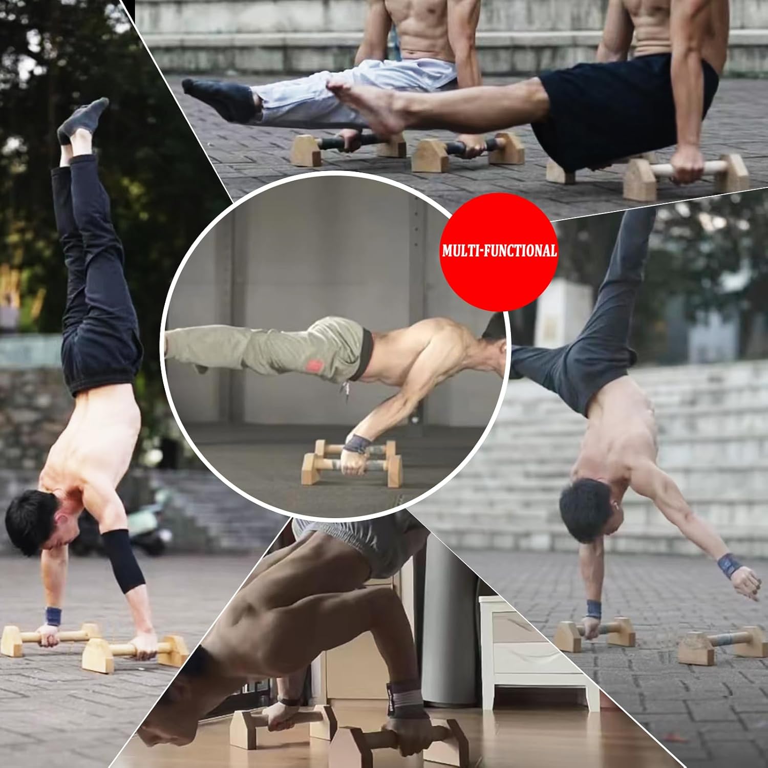 Wooden Parallettes Push Up Bars, Anti-Slip Push-Up Handles, Mini Handle Pumps, Dip Station Dip Bar, Handstand Bars for Calisthenics and Fitness(log) - Image 4