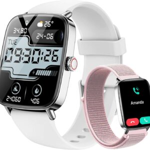 Tensky Smart Watch for Women Android & iPhone, 1.85″ Touch Screen Fitness Tracker with Answer/Make Call, IP68 Waterproof 24/7 Health/Sleep Monitor, Pedometer, 100+ Sport Modes (2 Bands)