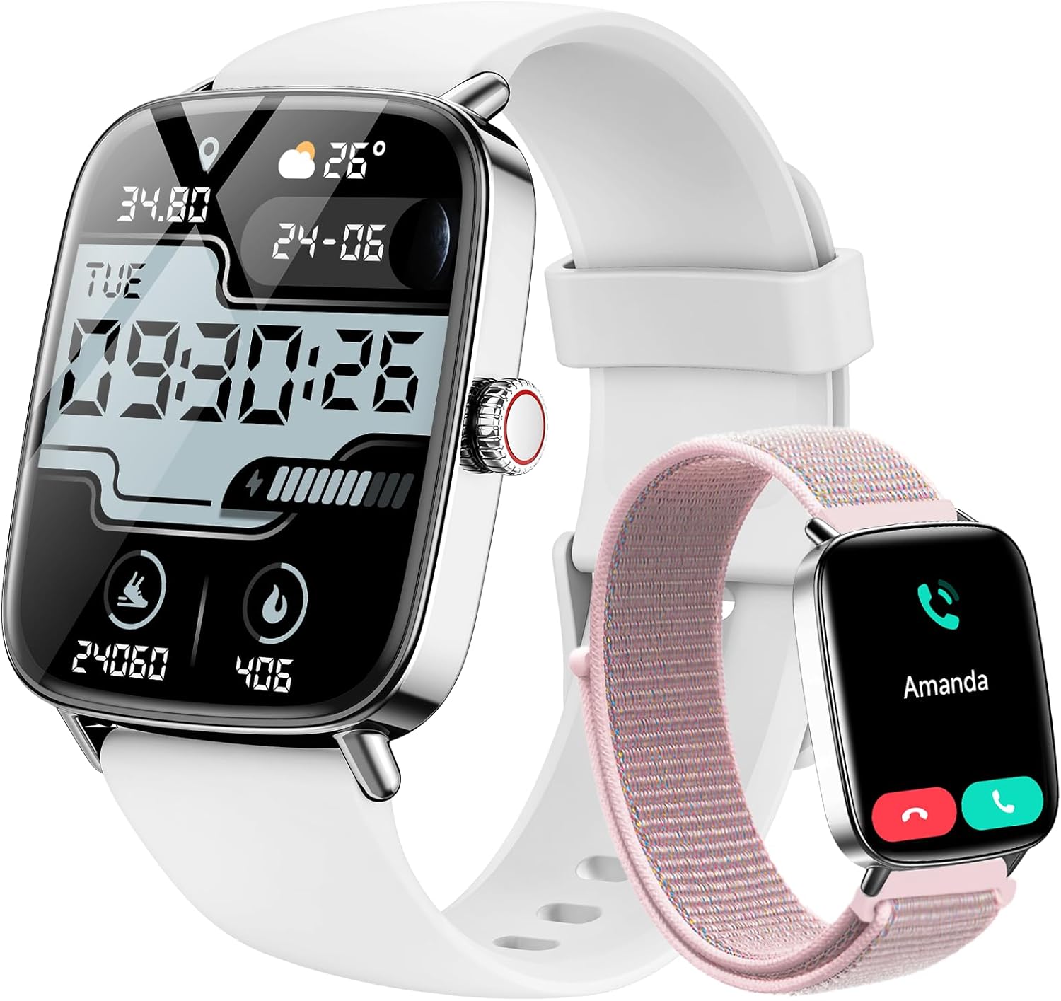 Tensky Smart Watch for Women Android & iPhone, 1.85" Touch Screen Fitness Tracker with Answer/Make Call, IP68 Waterproof 24/7 Health/Sleep Monitor, Pedometer, 100+ Sport Modes (2 Bands)