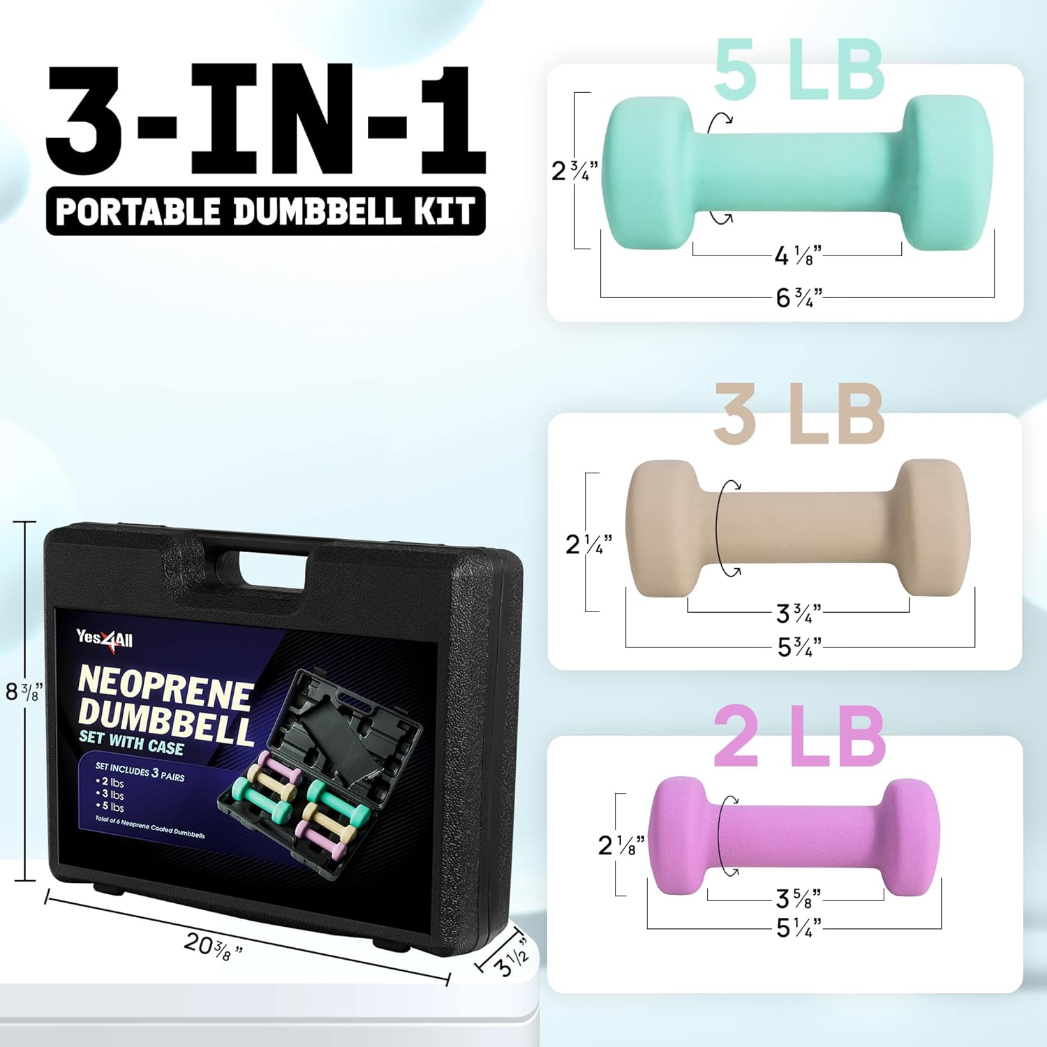 Yes4All Neoprene Coated Dumbbell Hand Weight Sets - Multiple Weight Options with Rack, Anti-roll, Anti-Slip, Hexagon Shape - Image 2