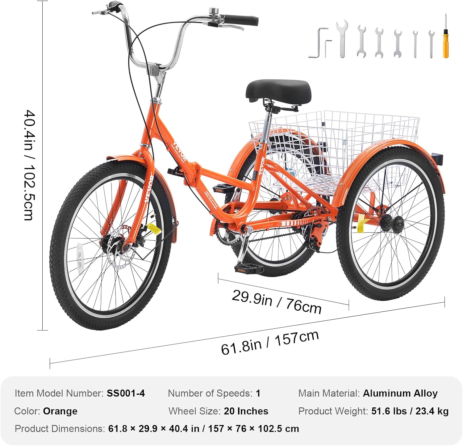 VEVOR Folding Adult Tricycle,Adult Folding Trikes, 3 Wheel Cruiser Bike with Large Basket & Adjustable Seat, Shopping Picnic Foldable Tricycles for Women, Men, Seniors - Image 7