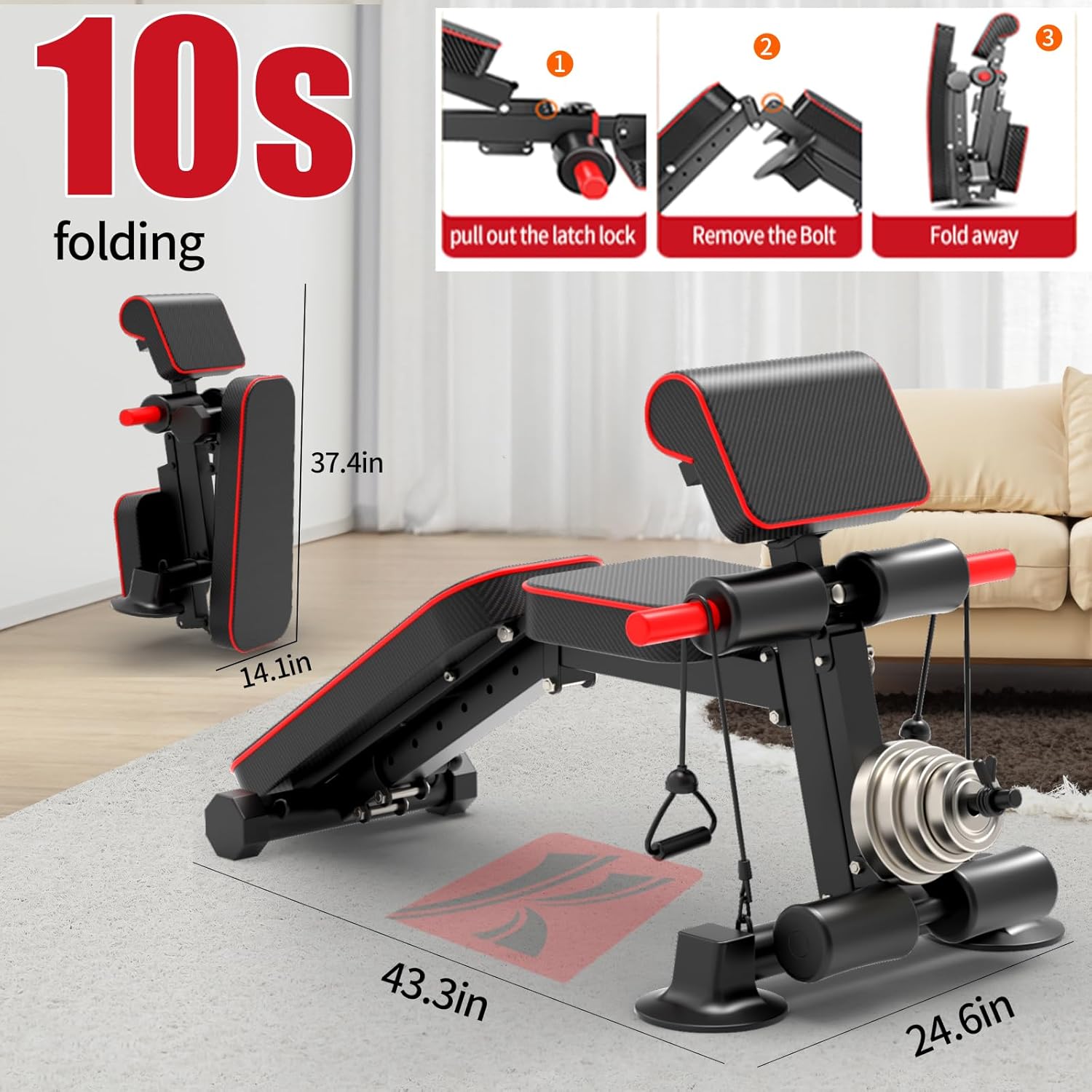 Adjustable Weight Bench,Utility Workout Bench Foldable Incline Decline Benches for Home Gym Full Body Workout,Load 600LBS - Image 4