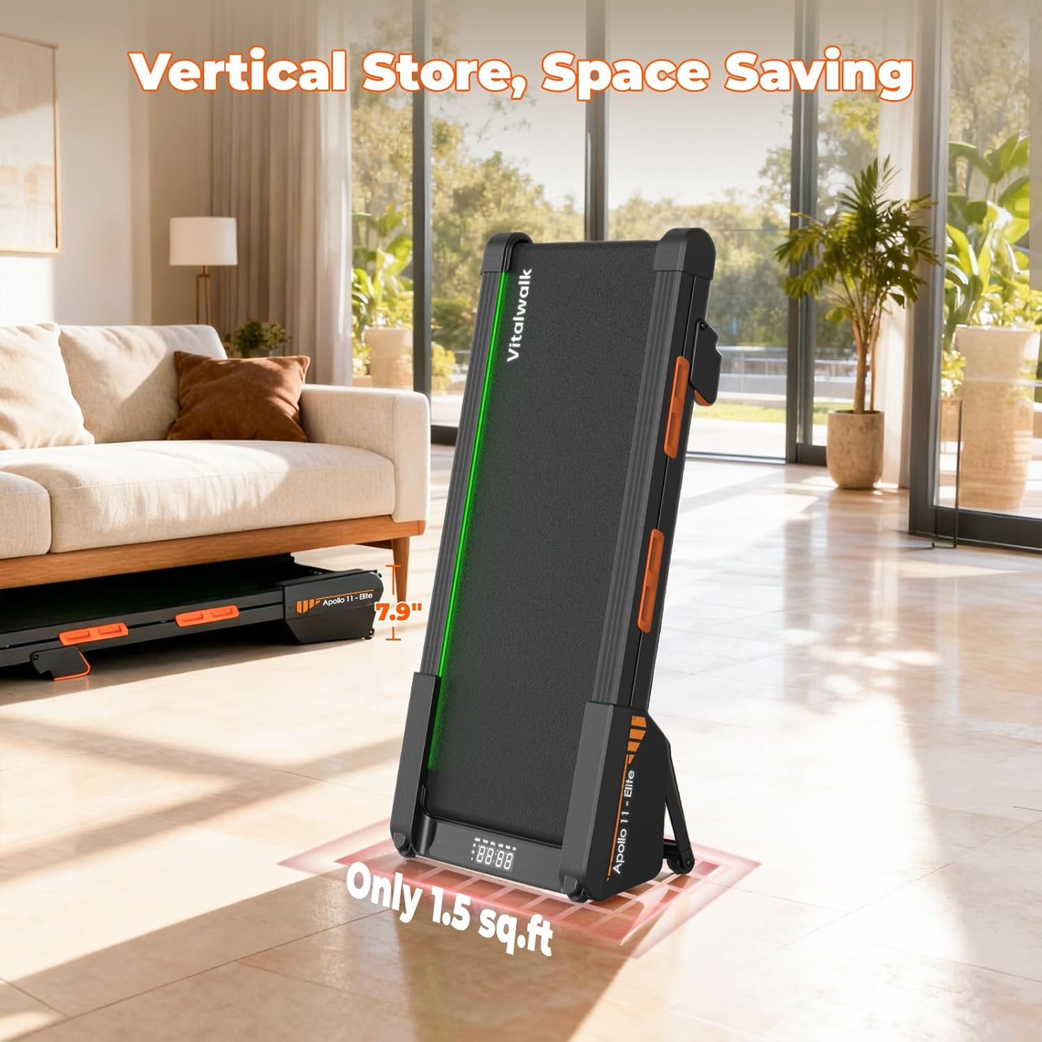 Walking Pad Treadmill with Auto Incline 15%, Vitalwalk Full Deck 40"x16", 350lbs Capacity, 3.0HP Brushless, Portable Under Desk Treadmills for Home Office, Upright Space-Saving, Ambient Light, APP - Image 5