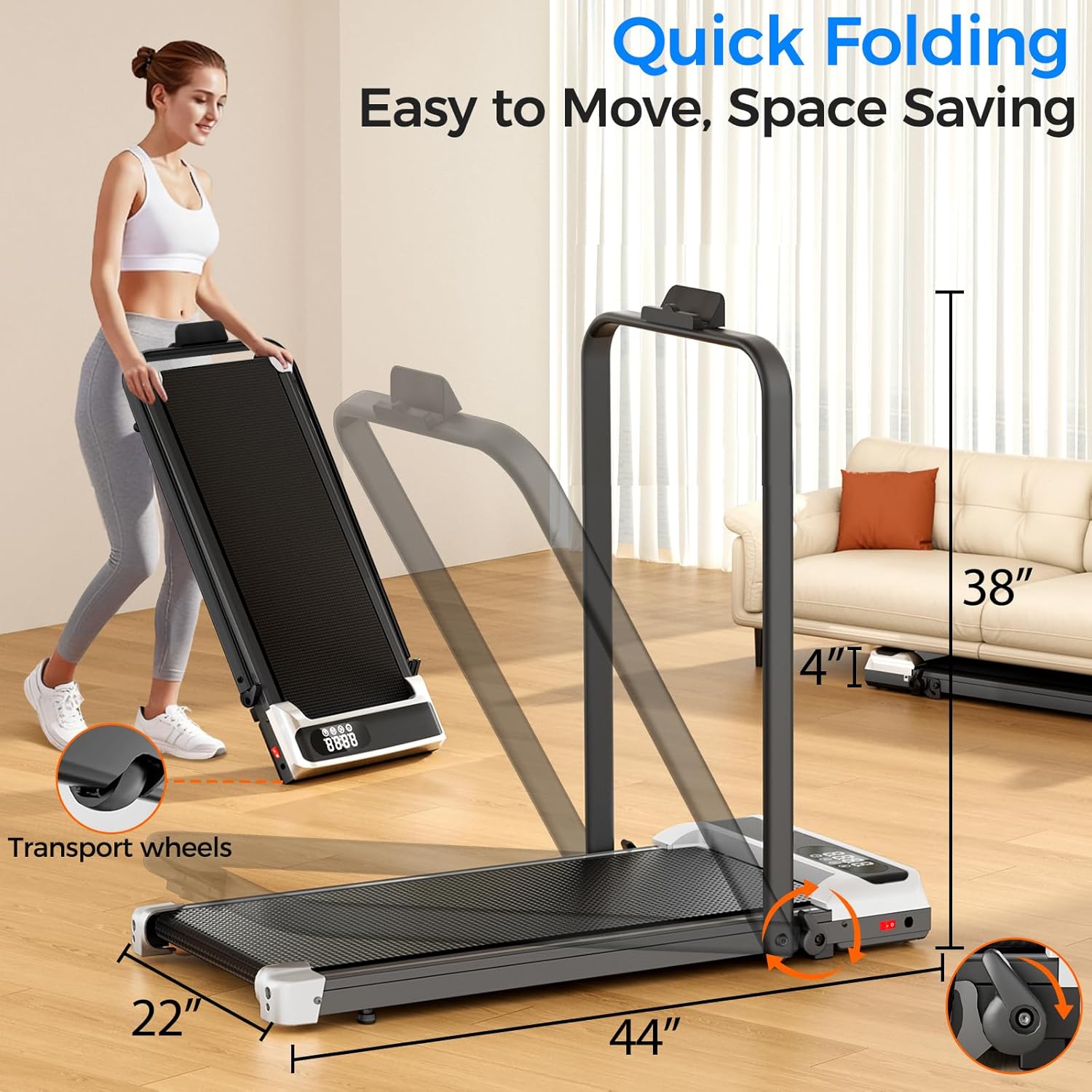 AoraPulse Portable Foldable Treadmills for Home, Small Folding Treadmill for Home Office with 300 LBS Capacity, Walking Running Exercise Electric Compact Treadmill with LED Display - Image 4