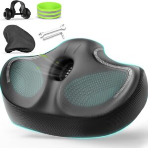 Oversizd Bike Seat, Noseless Wide Bicycle Seats for Comfort Men & Wowen, Extra Large Exercise Bike Seats Cushion Fits Peloton Spin, Comfortable Saddle with Soft Memory Foam Padded