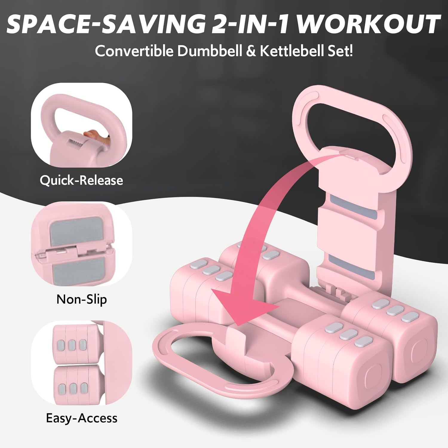 Adjustable Dumbbell Set of 2, 4 in 1 Free Weights Dumbbells Set for Women with Fast Adjustment, Each 2lb 3lb 4lb 5lb Hand Weights Set for Home Gym & Outdoor Exercise Training - Image 2