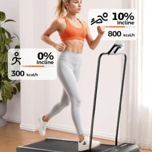 Walking Pad Treadmill with 10% Incline, 2.5HP Under Desk Treadmill 450LBS Capacity LED Display, 4 in 1 Portable Small Treadmills with Handle Bar for Home Office Black