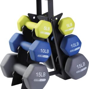 HolaHatha 2, 3, 5, 8, and 10 Pound Neoprene Dumbbell Free Hand Weight Set with Rack, Ideal for Home Exercises to Gain Tone and Definition, Pastel