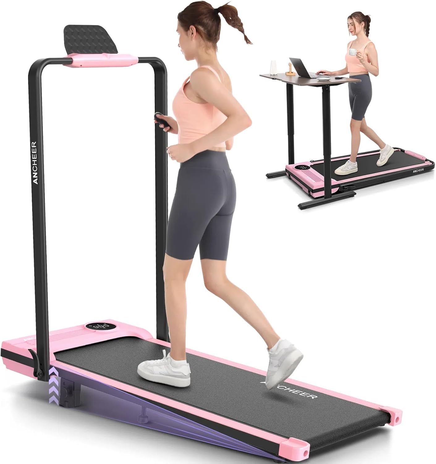 Folding Treadmill with Incline,4 in 1 Foldable Walking Pad with Handle Bar,Under Desk Treadmill for Home Office,Walking Pad 350LBS Weight Capacity/Dual Control/LED Display