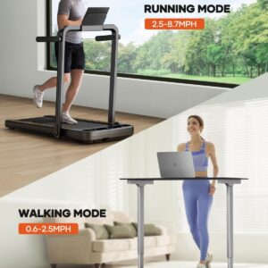 3.0HP Foldable Compact Treadmill,2 in 1 Walking Pad & Jogging Machine for Home/Office,Dual LED Touch Screens Folding Under Desk Motorized Treadmills 265lbs, App& Remote Control,Assembly-Free