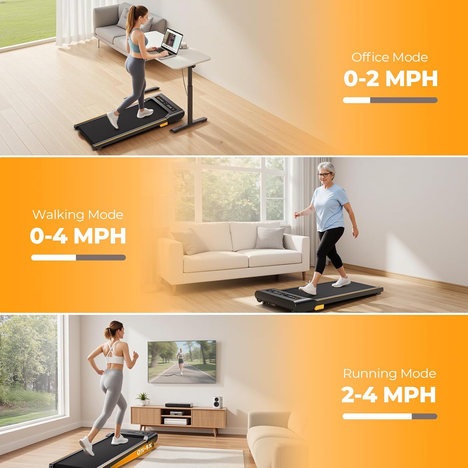 Walking Pad with Incline, Under Desk Treadmill for Home, 2.5 HP Portable Treadmills with Incline, Compact Treadmill Small Running Pad with LED Display, Remote Control - Image 5