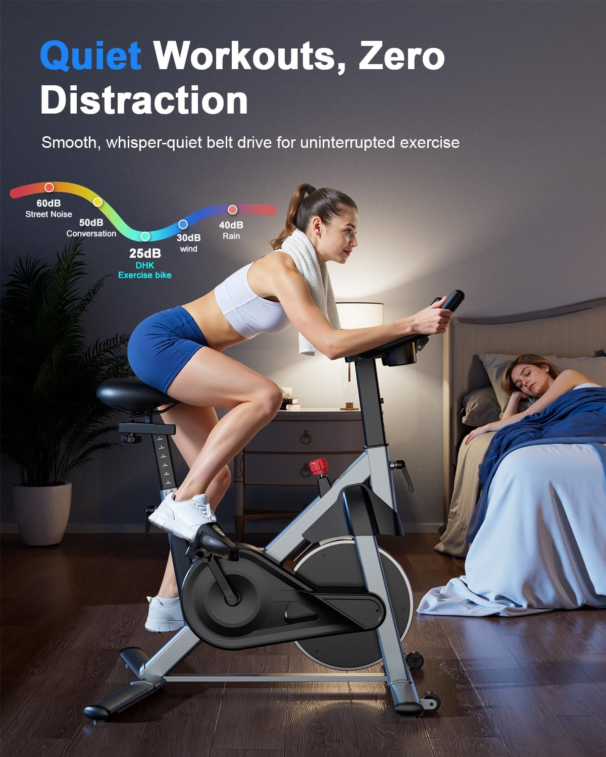 Superun Exercise Bike, Stationary Bikes for Home with Brake Pad, Low Noise Spin Bike with 300LBS Weight Capacity, Indoor Cycling for Home Gym with Pad Mount LCD Monitor and Cup Holder - Image 7