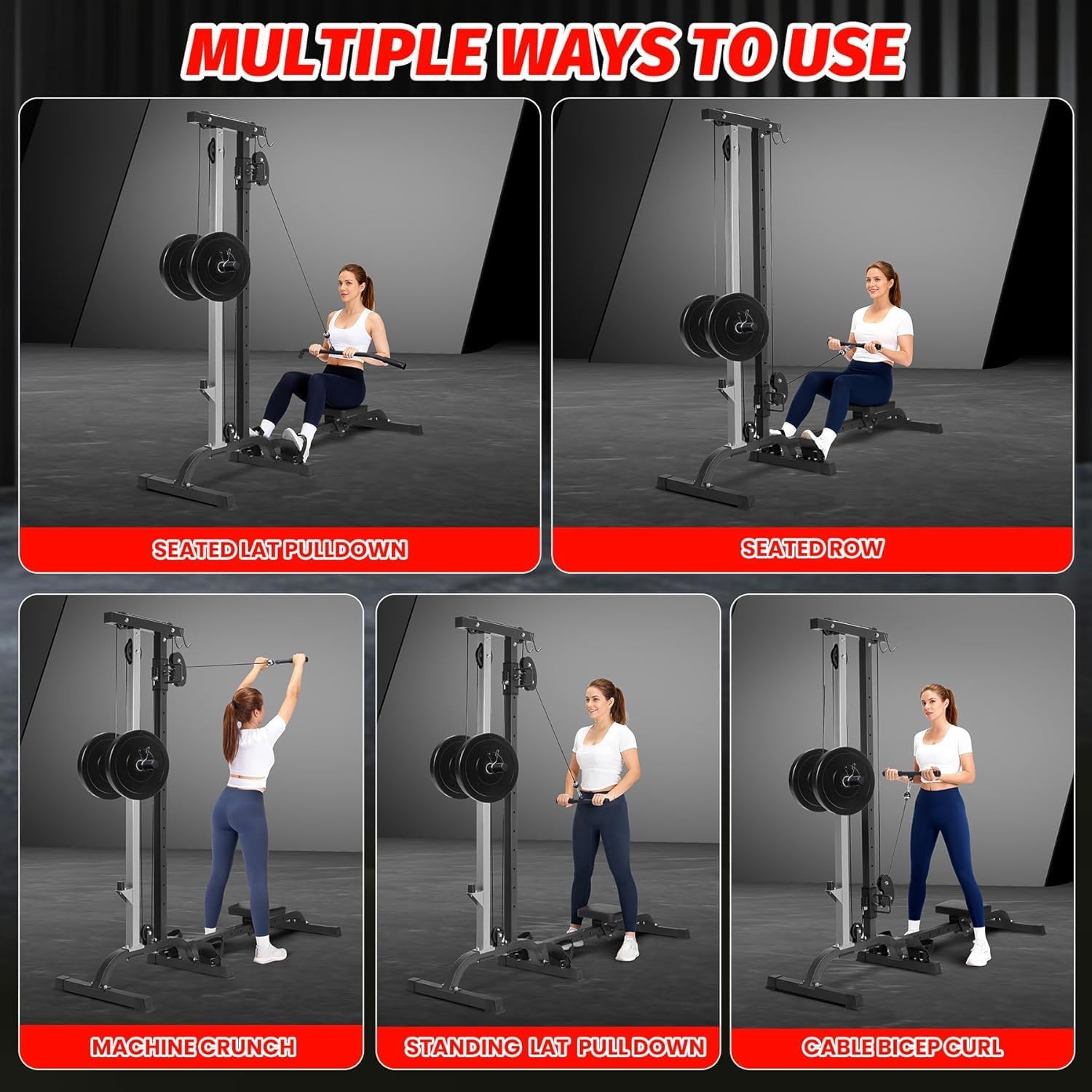 2 in 1 Rowing & Cable Machine Adjustable LAT Pull Down and Low Row Cable Machine with High and Low Pulley Stations, Multi-Function Compact Rowing Machine for Home Gym - Image 6