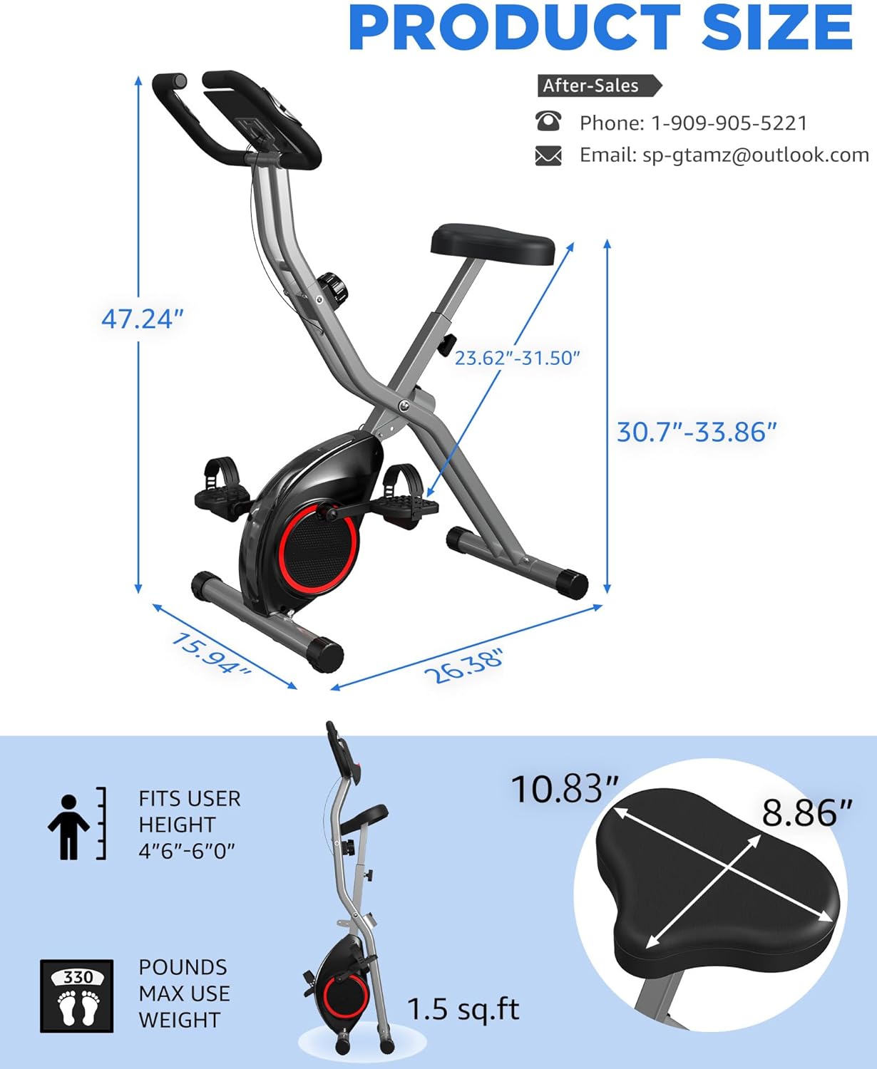 Indoor Exercise Bike for Seniors, 5 IN 1 Foldable Stationary Bike with Tri-Position Ride and 16-Level Magnetic Resistance, 300LBS Capacity, 5.5 LBS Flywheel, Designed for Home Workout 816 - Image 5