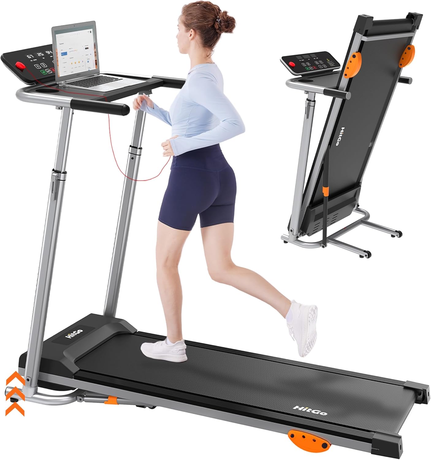 Desk Treadmill, Walking Pad Treadmill with Removable Desk Workstation, Adjustable Hight Foldable Compact Treadmills with Incline & 15 Preset Programs 300 Lbs Capacity for Home Office