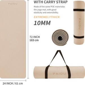 Yoga Mat Non Slip Anti-tear,extra thick-2/5 inch（10MM）High Resiliency Professional POE Yoga Mats for Women Men Kids,72″x24″inch,Workout, Yoga, Pilates and Floor Exercise, with Carrier Strap