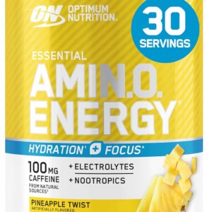 Optimum Nutrition Amino Energy Powder Plus Hydration, with BCAA, Electrolytes, and Caffeine, Pineapple Twist, 30 Servings (Packaging May Vary)
