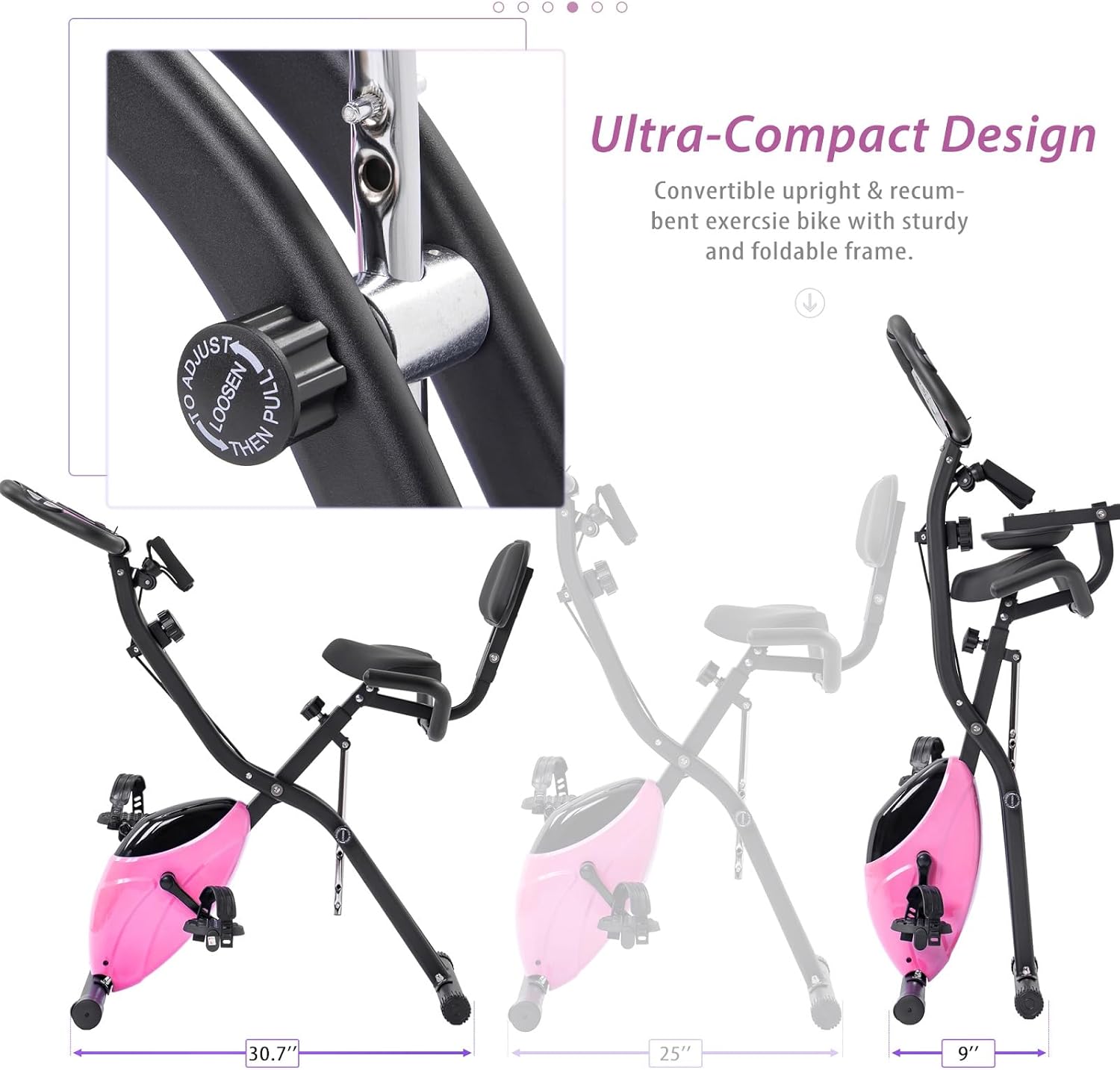 Folding Exercise Bike Foldable Fitness Stationary Bike, Upright Indoor Cycling Bike for Home Gym, 10 Level Adjustable Resistance Exercise Bike with 350lbs Capacity - Image 3