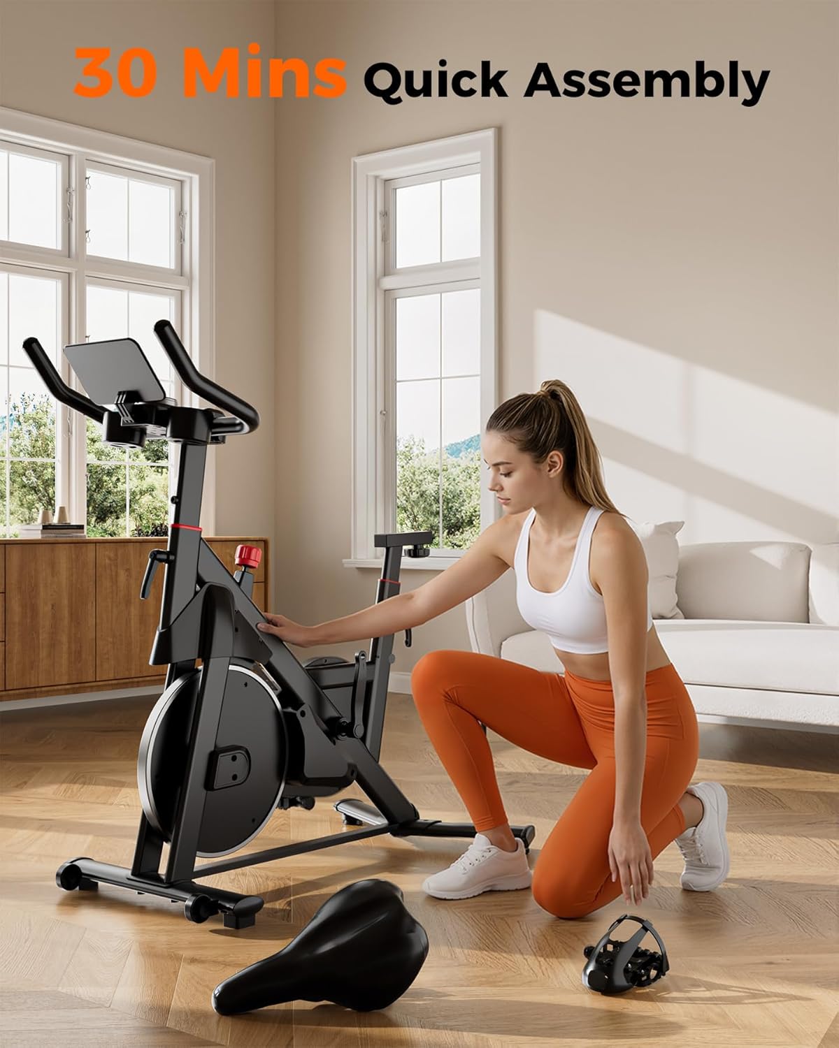 Superun Exercise Bike, Stationary Bikes for Home with 300LBS Weight Capacity, Low Noise Spin Bike Indoor Cycling for Home Gym, LCD Display and Cup Holder - Image 7