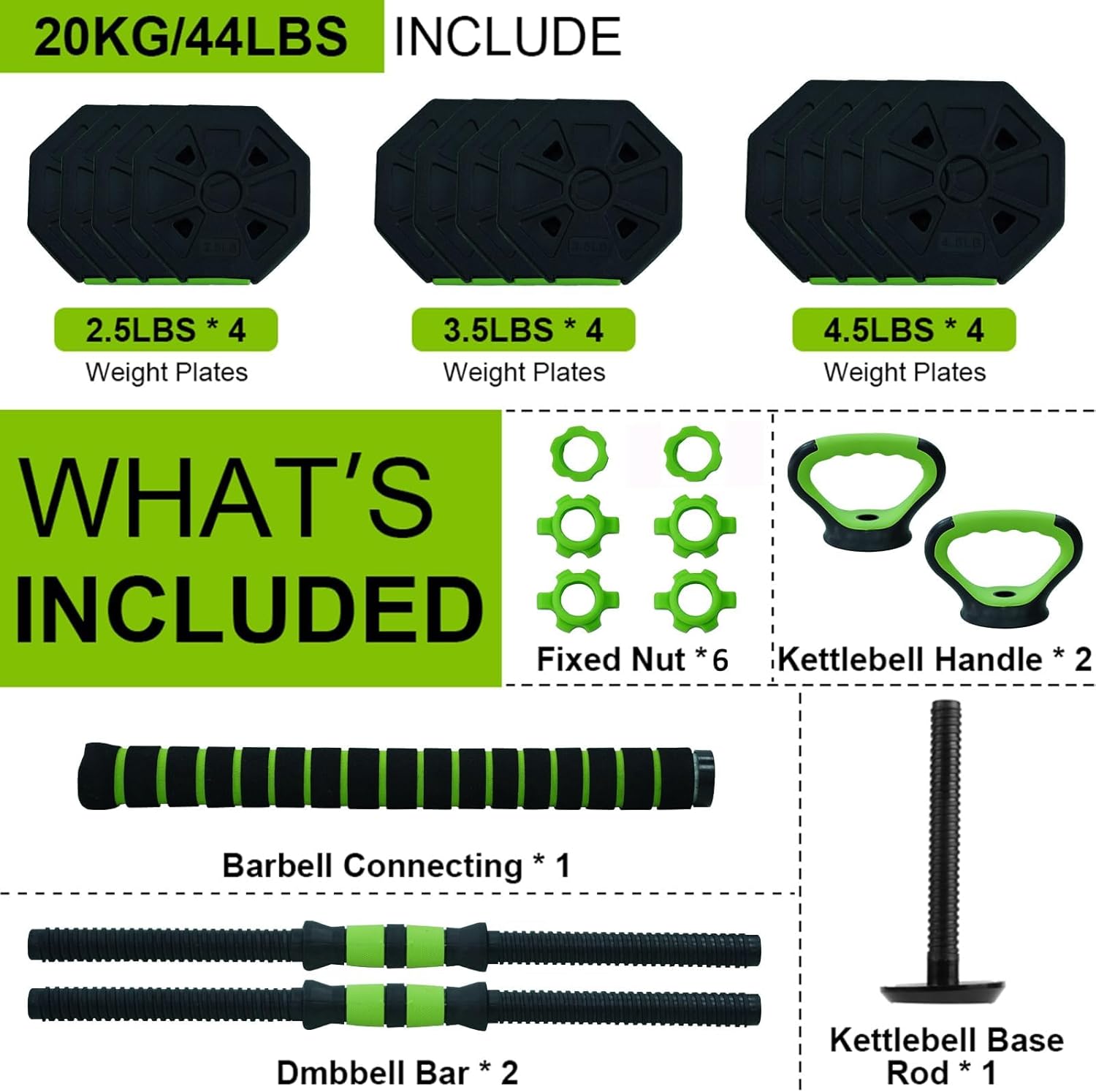 Adjustable Dumbbell Set, Exercise & Fitness Dumbbells, Adjustable Dumbbell Weights, Barbell Weight Set for Home Gym Exercise Used As Dumbbells, Barbell or Kettlebells, Multiple Options - Image 2