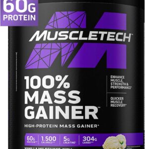 MuscleTech High Protein Mass Gainer for Men & Women – Clean Protein Powder Shakes for Weight Gain, Muscle Building & Recovery with Creatine Monohydrate – Vanilla Milkshake, 5.15 Pound