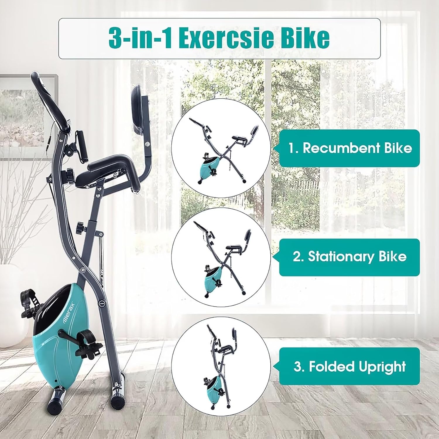 Merax Folding Exercise Bike, Foldable Fitness Stationary Bike Machine, Upright Indoor Cycling Bike, Magnetic X-Bike - Image 5
