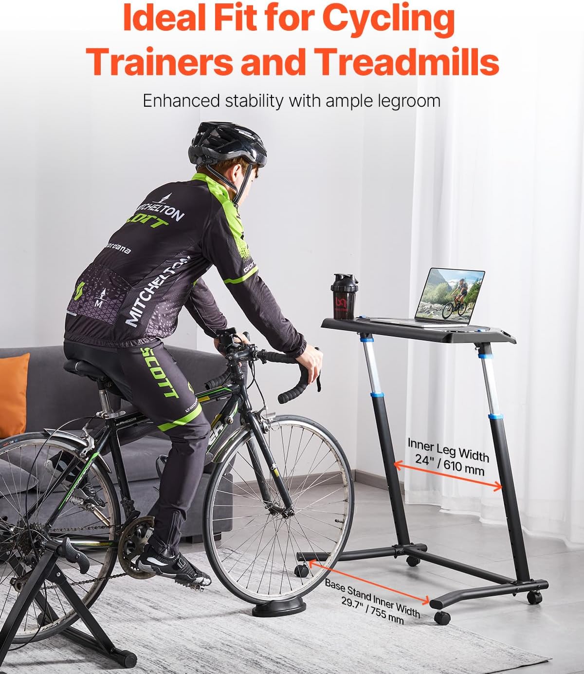 VEVOR Cycling Desk, Adjustable Bike Trainer & Treadmill Desk with Triangle Support, Non-Slip Multi-Slot Bike Trainer Fitness Desk with Handle Bar, Fit for Home Office Exercise - Image 2