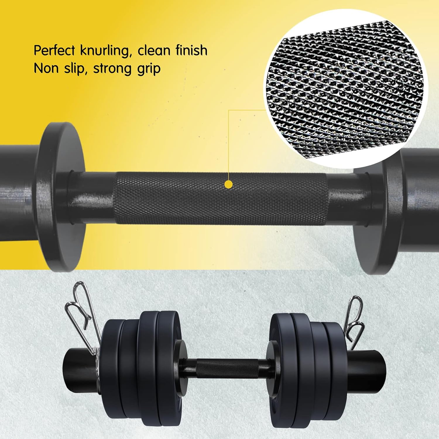 16" Olympic Dumbbell Handles, Loadable Dumbbells Bar Sets (150LBS Weight Capacity), Compatible with 2’’ Standard Plates, 2 Pair of Spring Collars Included - Image 4