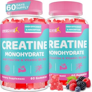 Creatine for Women, 120 Counts Creatine Monohydrate Gummies – No Bloating – Pre and Post Workout Chewables Supplement with Taurine & B6 – for Recovery, Strength, Energy & Booty, Performance