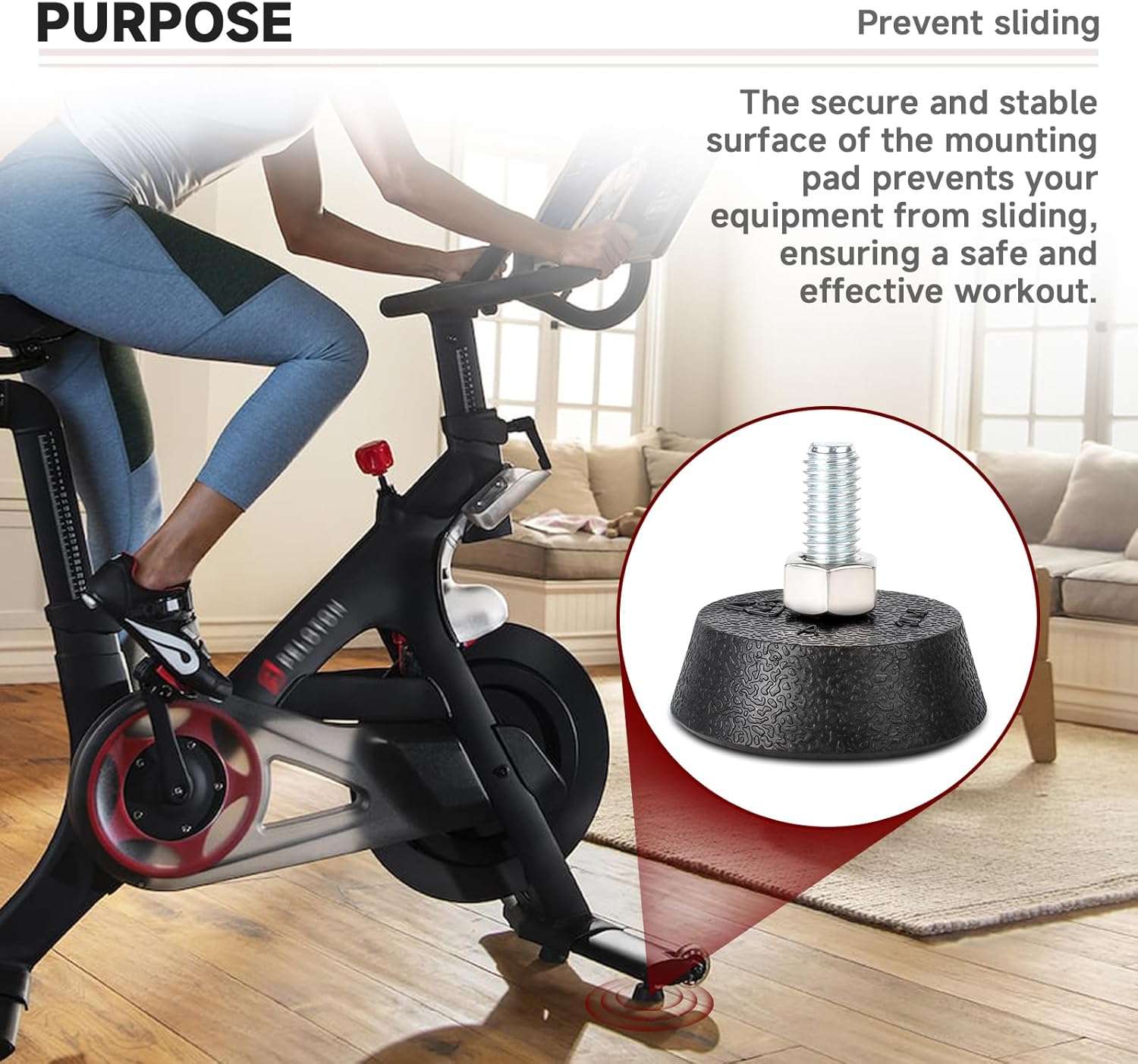 (4 Pack) for Peloton Exercise Bike Support Foot Pad, Upgraded Stainless Steel 3/8" Leveling Screws, Rubber Swivel Non-Slip Shock-Absorbing, Easy Install Replacement Parts - Image 3