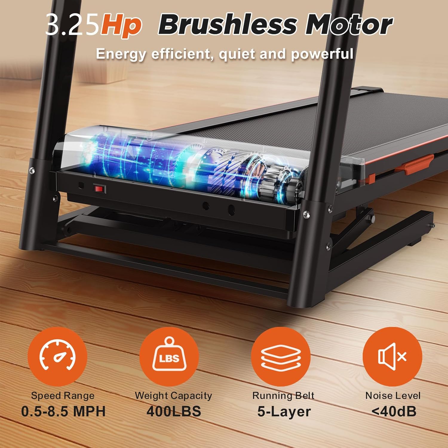 8.5 MPH Treadmills with 15% Auto Incline, 3.25 HP Walking Pad Treadmill with Handle Bar, 400 lbs Capacity, Folding Running Machine for Home with Digital LED Display & App - Image 4