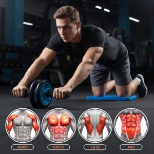 TOMSHOO AB Wheel Roller Kit with Push-Up Bar, Knee Mat, Jump Rope and Hand Gripper – Home Gym Workout for Men Women Core Strength & Abdominal Exercis